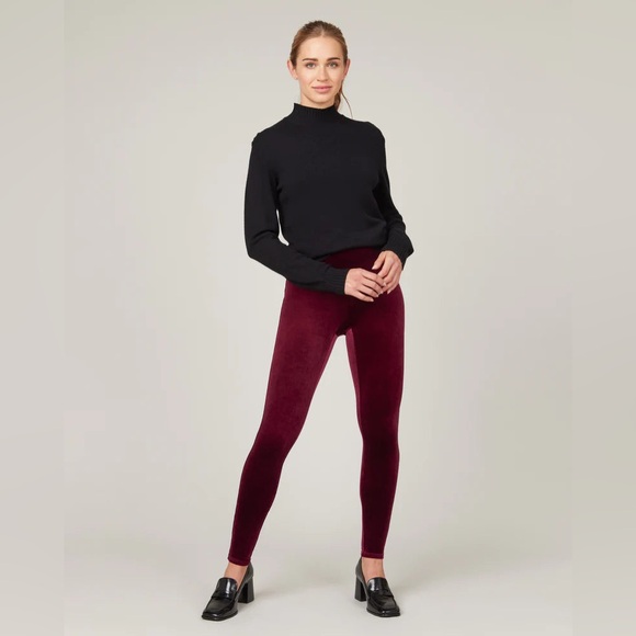 New with Tags!  SPANX Rich Burgundy Velvet High Waisted Leggings - Picture 2 of 7